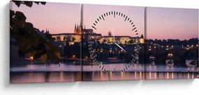 Obraz Zamku Praskiego i Wełtawy (z zegarem) (90x30 cm)