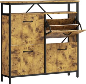 HOMCOM Szafka na buty z 4 składanymi szufladami, smukły design, otwarta półka, dla 12-20 par butów, stal, brązowy