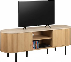 Owalna szafka RTV do salonu ryflowana Fabia 140 cm, dąb/trawertyn