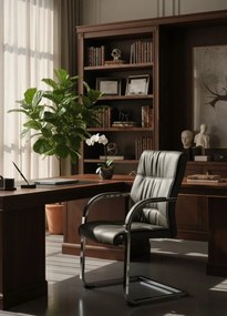 Kremowe tapicerowane krzesło biurowe na płozach P4-L95