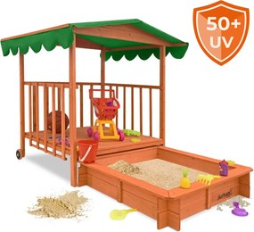 Piaskownica z werandą HAPPY, 130x130x143cm, brązowa/zielona Jurhan