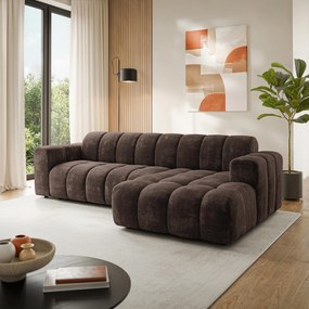 Masseno Narożnik SETIA Prawostronny, L-Kształtny, Nowoczesna Sofa narożna, Tkanina Szenilowa - Brązowy, LUMO 40
