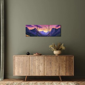 Obraz - Fioletowy krajobraz (z zegarem) (90x30 cm)