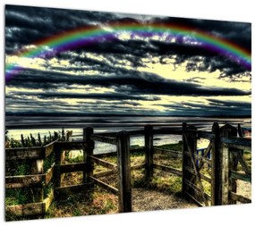 Obraz na szkle - tęcza nad morzem (70x50 cm)