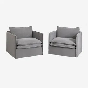 Zestaw 2 Foteli Grace Z Lnu I Bawełny Tkaniny Dark Grey - Sklum