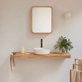 Zestaw Mebli Łazienkowych 130x45 Cm Wiszący Z Drewna Tekowego Neill Drewno Tekowe & Okrągły Ceramiczny Biały Ø40 Cm Lenka & Czarny Matowy ↑30 Cm Z Zaw