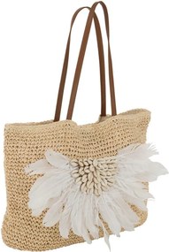 Torba plażowa z muszlami i piórami OCEANA 49x34 cm, naturalna