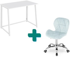 Zestaw do biura – składany stół ZARIMO 80×40 cm, biały + krzesło biurowe AVOLA VELVET jasnoniebieskie