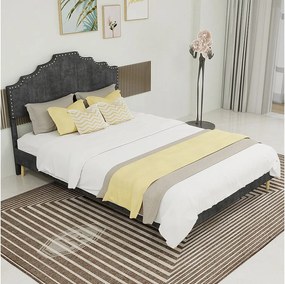 Łóżko dla dorosłych 140x200 cm, łóżko podwójne z tapicerowanym zagłówkiem i stelażem - aksamit - kolor szary (bez materaca)