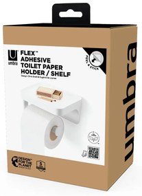 Biały samoprzylepny uchwyt na papier toaletowy z plastiku z recyklingu Flex Adhesive – Umbra