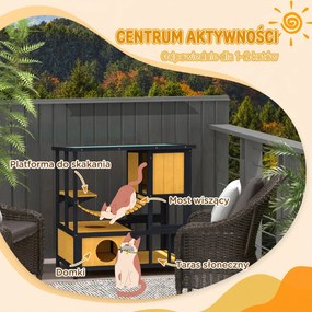 PawHut Dom dla Kotów Kocia Jama, odporny na warunki atmosferyczne, 1 rampa, 1 platforma, 84,5 x 60 x 88 cm, Zielony + Naturalny