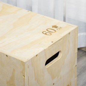 HOMCOM Plyo Box, skrzynia do skoków z drewna, platforma plyometryczna z uchwytem do domu, 45 x 40 x 60 cm, naturalne drewno