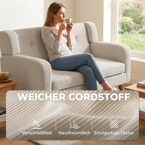 HOMCOM Sofa 2-osobowa 118 cm z wyglądem sztruksu, pikowanie z guzikami Wygodna nowoczesna sofa tapicerowana z drewnianymi nogami do małych pomieszczeń | Aosom PL