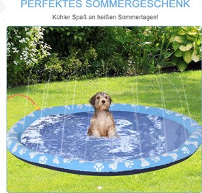 PawHut Mata do zabawy dla psów 150cm Splash Sprinkler Pad Antypoślizgowa Zewnętrzna zabawka wodna PVC Niebieska | Aosom PL