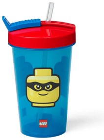 Niebieski kubek podróżny z czerwonym wieczkiem i słomką LEGO® Iconic, 500 ml