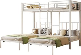 Łóżko piętrowe 3-osobowe 3 x 90 x 200 cm z drabinką i szafką nocną dla dzieci - metalowe - białe (bez materaca)