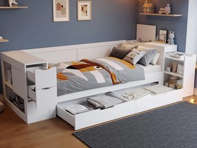 Sofa z funkcją spania dla dzieci 90x200cm - z szufladami, półkami i przestrzenią do przechowywania - z nocną szafką - Biały (bez materaca)