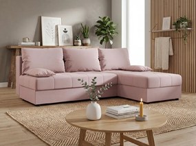 Rozkładana dwustronna sofa narożna do L VENORIA SLIM 200x143 cm, pudrowy róż + 2 poduszki GRATIS