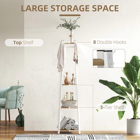 HOMCOM Wieszak na ubrania, design trapezowy, trzypoziomowy, 8 podwójnych haczyków, stalowy, Biały+Dąb