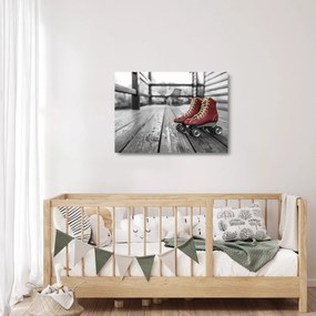 Obraz na szkle - czerwone stare wrotki (70x50 cm)