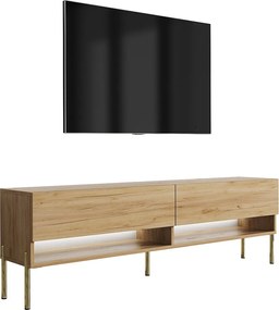 Szafka pod telewizor 170 cm Dąb Craft, nóżki proste złote, LED biały, 170 × 32 × 52 cm
