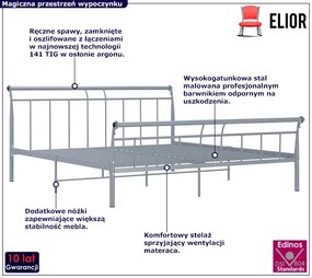 Szare metalowe łóżko dwuosobowe 200x200 cm - Keri