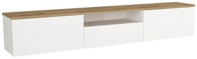 Podwieszana szafka RTV 3-drzwiowa z wnęką - Biała i naturalna - LOTULA