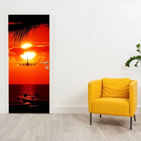 Fototapeta na drzwi - Zachód Słońca z samolotem (95x205cm)