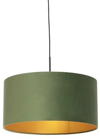 Lampa wisząca z abażurem z weluru zielonym ze złotem 50 cm - CombiWiejski/ Rustykalny / Vintage Oswietlenie wewnetrzne