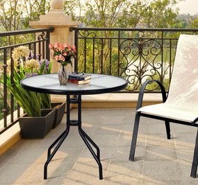 Czarny okrągły stolik szklany na balkon M2-R79