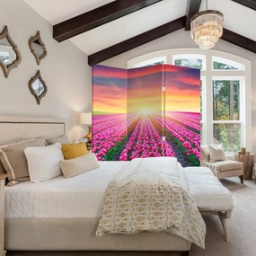 Parawan - Pole tulipanów ze Słońcem (126x170 cm)