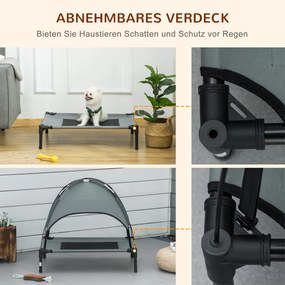 Podwyższone Legowisko dla Psa PawHut z Baldachimem – Ochrona UV, Oddychająca, dla Średnich Psów, Szary+Czarny