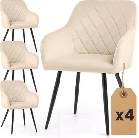 4x Welurowe krzesło tapicerowane pikowane w romby Beżowe VELTO Czarne nogi