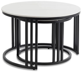 Zestaw Stolików Kawowych JERRY Biały Marmur/Czarny do Salonu Nowoczesny