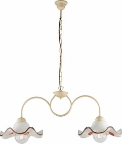 Żyrandol Anemone z lakierowanego żelaza w kolorze kości słoniowej, dekor decapé, ceramiczne dyfuzory biało-brązowe Ø30 cm, 2 światła, 81x30 cm