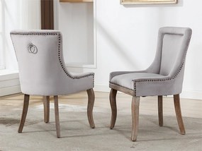 Zestaw 2 aksamitnych krzeseł - z nogami z litego drewna - szary