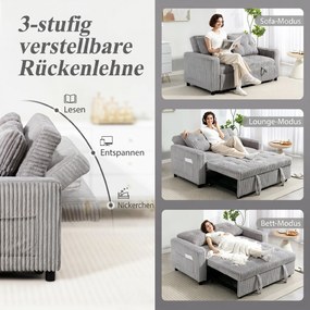 HOMCOM 2-osobowe łóżko-sofa, pokrycie sztruksowe, przekształcalne w sofę rozkładaną, 2 poduszki, kieszenie boczne, 157 x 190 cm, Jasnoszary | Aosom PL