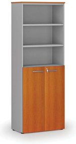 Szafa biurowa kombinowana PRIMA GRAY, drzwi na 3 poziomach, 800 x 420 x 2128 mm, szary/wiśnia