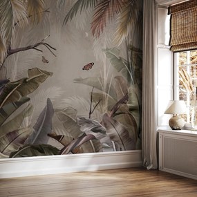 Fototapeta – Dżungla na ścianie z motylami (196x136 cm)