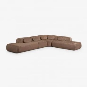 Sofa Modułowy Narożny 4-częściowy Z Podwójnym Szezlongiem Z Tkaniny Chenilla, Pakowany Próżniowo Merida Szenila Karmelowy Brąz - Sklum