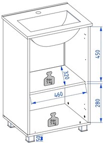 Zestaw Szafka z umywalką FOX 49 cm dąb evoke/czarna KROFAM