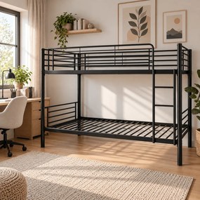 Łóżko metalowe piętrowe 90x200 SVARTA 2 czarne loftowe