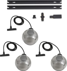 Nowoczesny system szynowy czarny z 3 lampami wiszącymi 1-fazowy - Iconic Lava