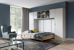 Półkotapczan poziomy BASIC 90x200 | 120x200 | 140x200 w białym połysku na frontach z szafami i nadstawką do wyboru