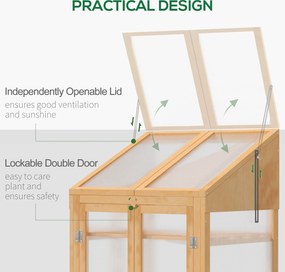 Outsunny Mini szklarnia, mała szklarnia z ramą drewnianą, oknami i podwójnymi drzwiami, 3 półki, 70Dł x 50Szer x 120Wys cm, Brązowa