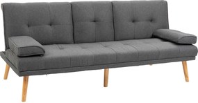 HOMCOM Sofa 3osobowa Rozkładana z Stołem Len Imitacja 181x77x78cm Ciemnoszara | Aosom PL