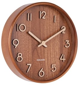 Brązowy zegar ścienny z drewna lipy Karlsson Pure Small, ø 22 cm