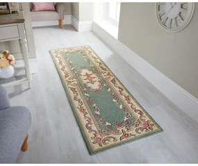 Zielony wełniany chodnik Flair Rugs Aubusson, 67x210 cm