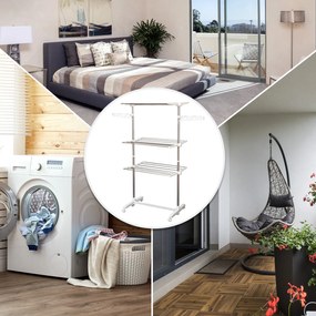 HOMCOM Suszarka na pranie składana z kółkami 3 poziomy regulowana wieszak na ubrania 80-142x55x152 cm | Aosom PL