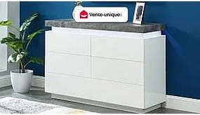 Komoda HALO II – 6 szuflad – lakierowany MDF – z oświetleniem LED – kolor: biały i szary.